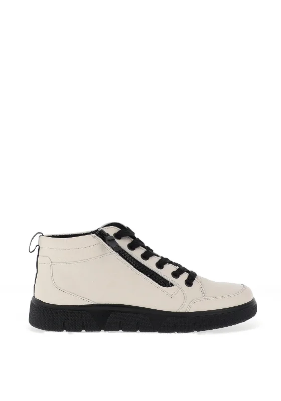 Ara Leather Side Zip High Top Trainers, Cream