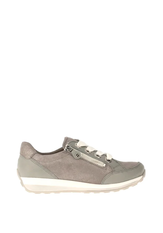 Ara Leather Shimmer Side Zip Trainers, Grey