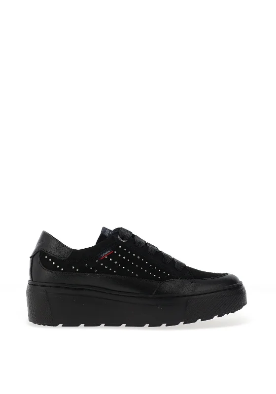 CallagHan Rhinestone Panel Platform Suede Trainers, Black