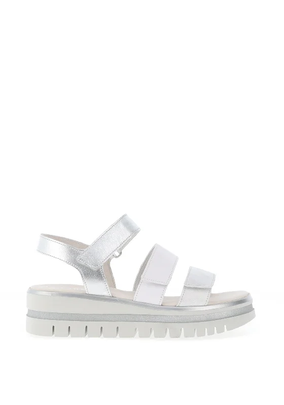 Gabor Leather Velcro Multi Strap Sandals, Silver & White