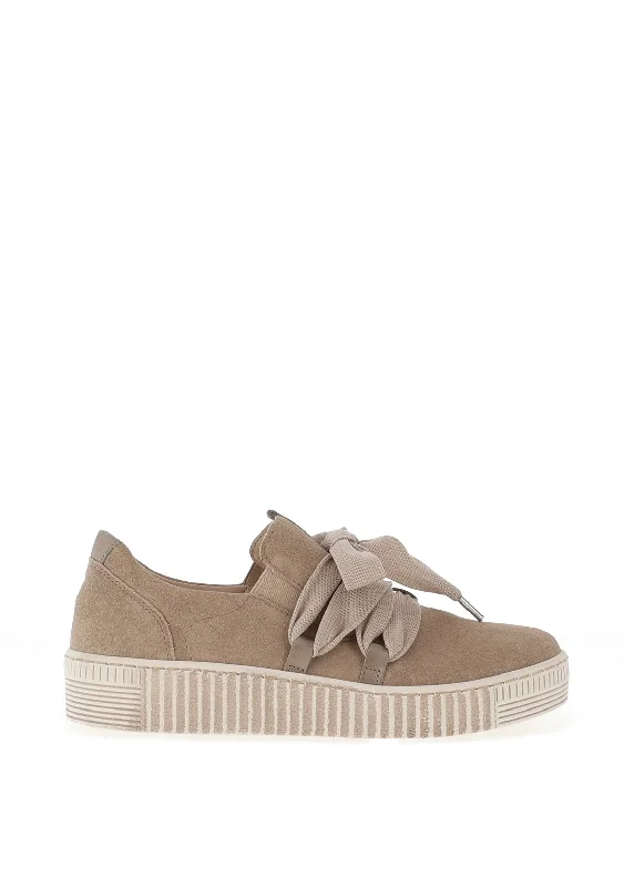 Gabor Leather Lace Slip On Trainers, Beige