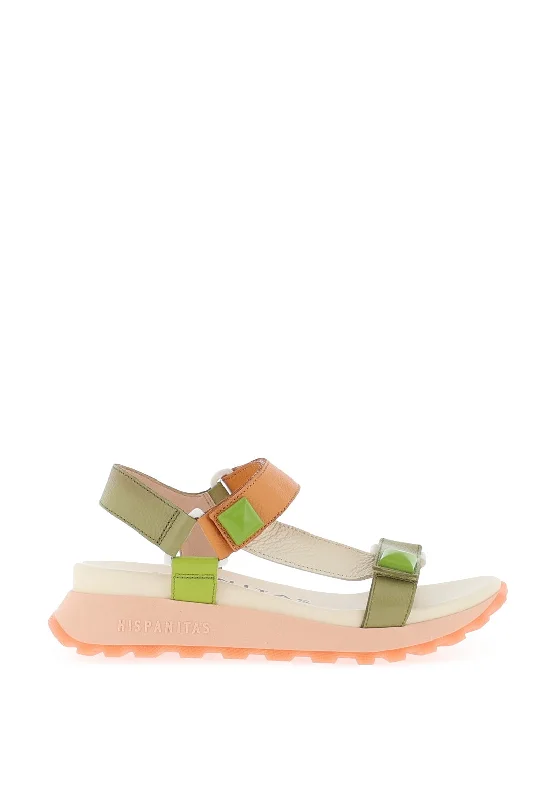 Hispanitas Maui Leather Strap Sandals, Aloe & Peach