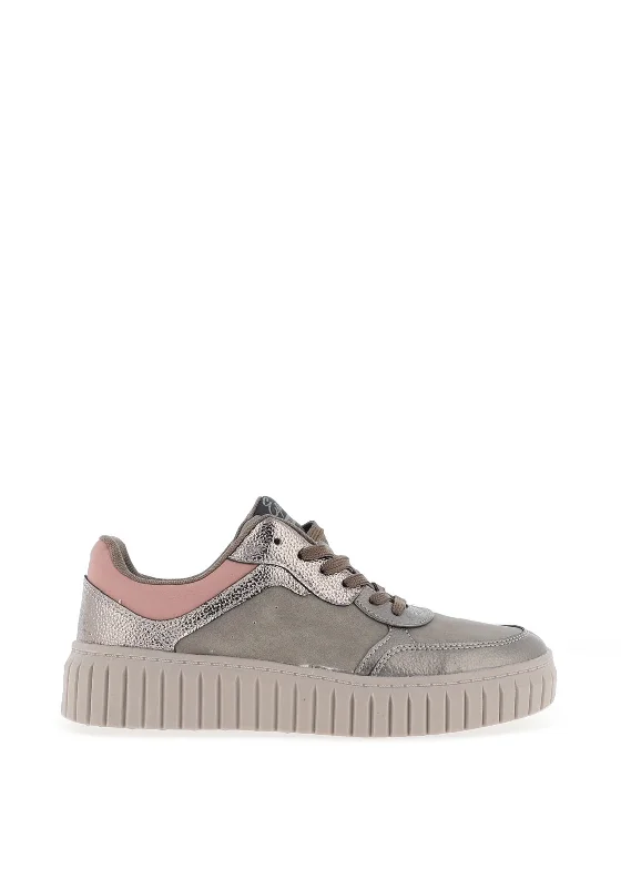 Sprox Faux Leather Block Colour Trainers, Taupe Pewter