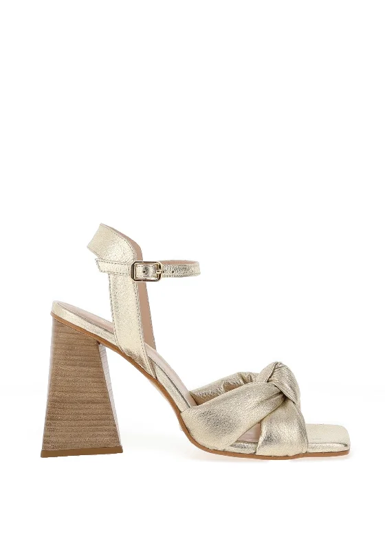 Lodi Yalezin Metallic Leather Block Heel Sandals, Gold