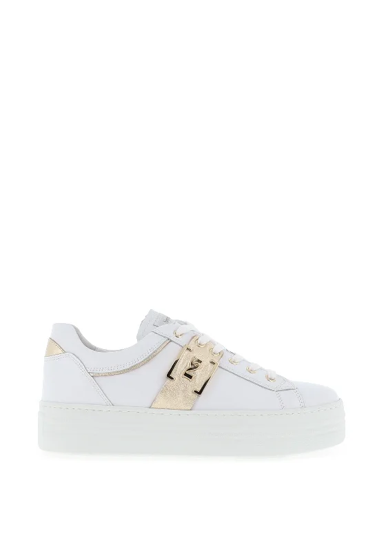 Nero Giardini Leather Gold Trim Trainers, White