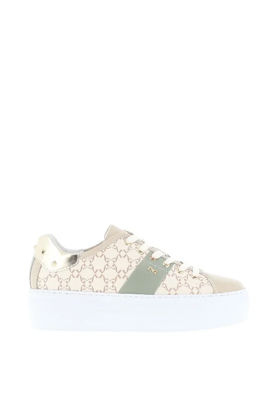 Nero Giardini Leather Logo Platform Trainers, Beige