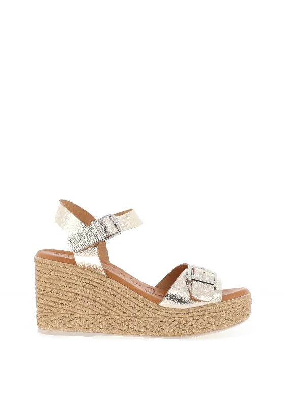 Oh My Sandals Buckle Wedge Sandals, Champagne