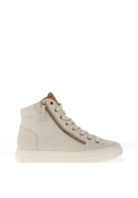 Paul Green Leather Zip High Top Trainers, Ivory