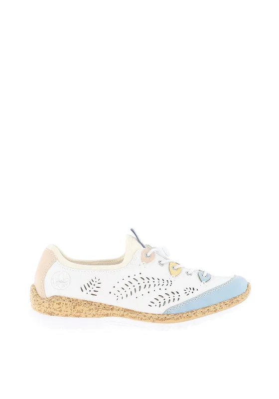 Rieker Womens Soft Leather Slip On Trainer, White Multi