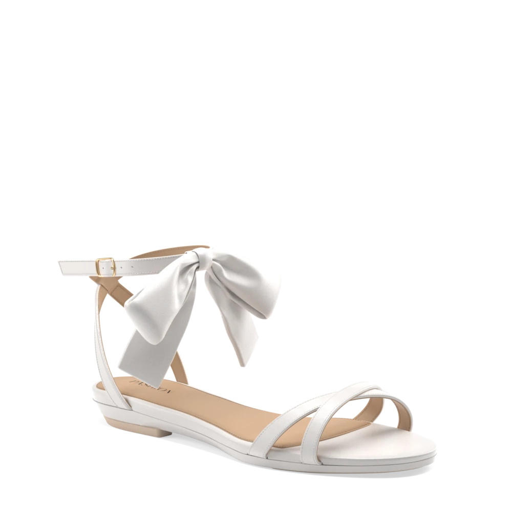 The Brynn - White Satin Bow Flat