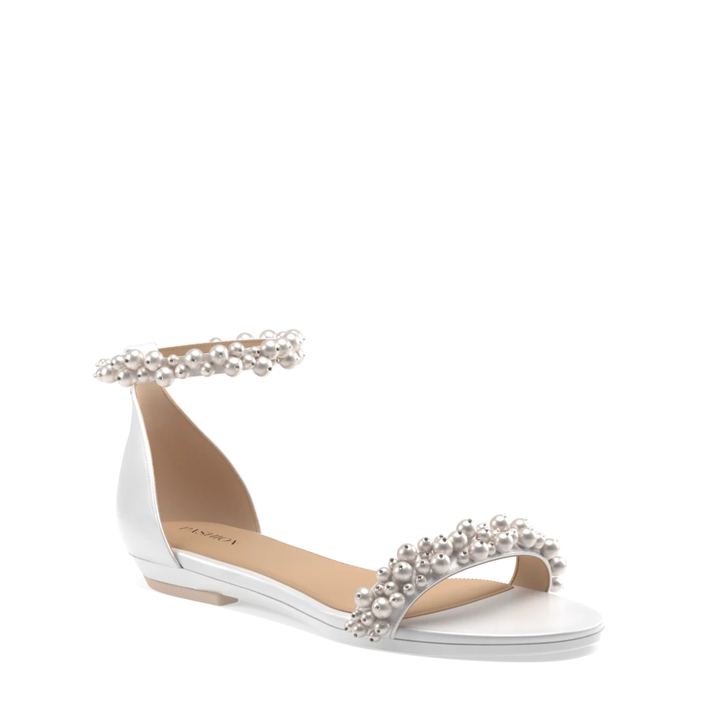 The Pashionista - White Satin Pearl Flat