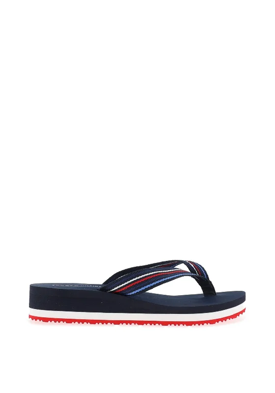 Tommy Hilfiger Womens Wedge Stripes Beach Flip Flop Sandals, Space Blue