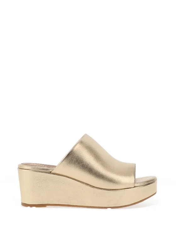 Unisa Kirane Leather Platform Wedge Mule Sandals, Gold