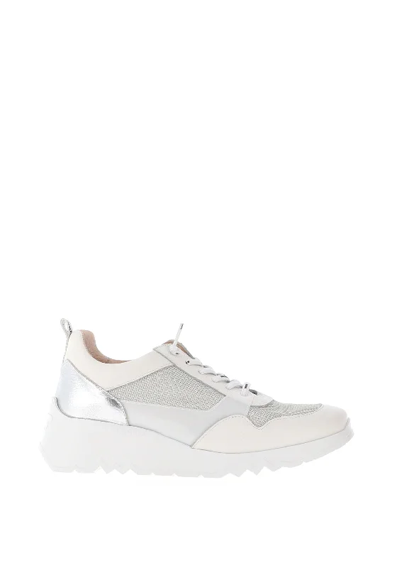 Wonders Metallic Mesh Leather Trainers, Off White