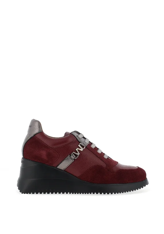 Wonders Eva Platform Wedge Trainers, Wine