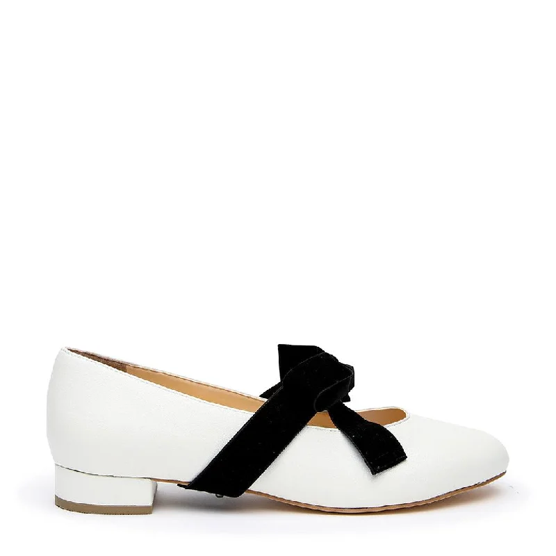 White Ballet Flat + Black Velvet Marie Strap