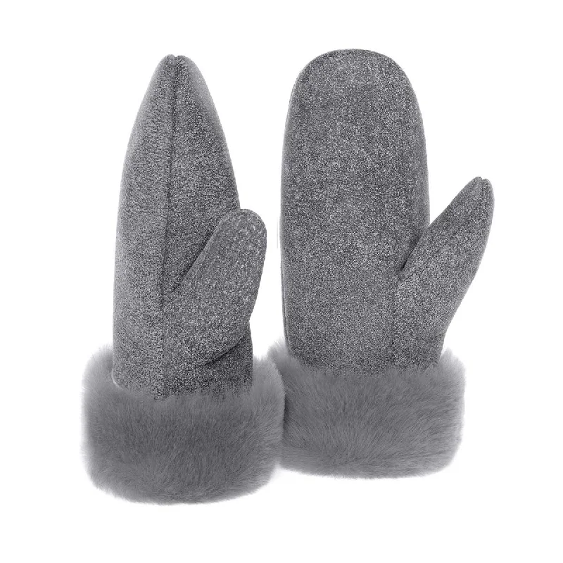 Women's Sheepskin Suede Mittens - NEW Grey Distressed Leather