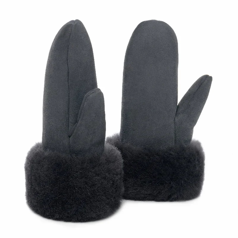 Women's Sheepskin Suede Mittens - Graphite Grey