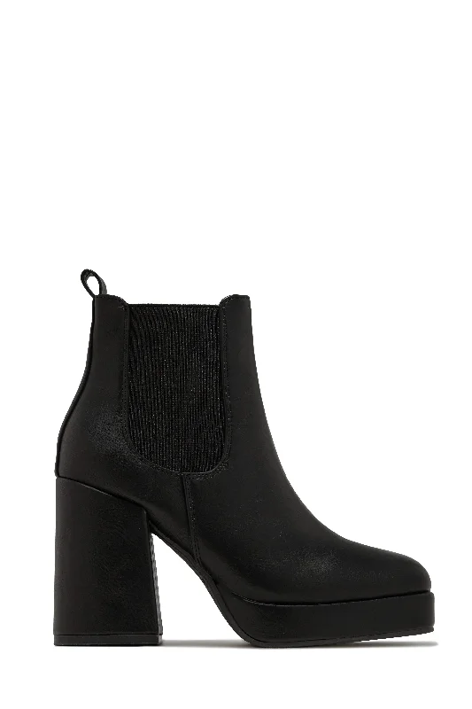 Arya Platform Block Heel Ankle Boots - Black