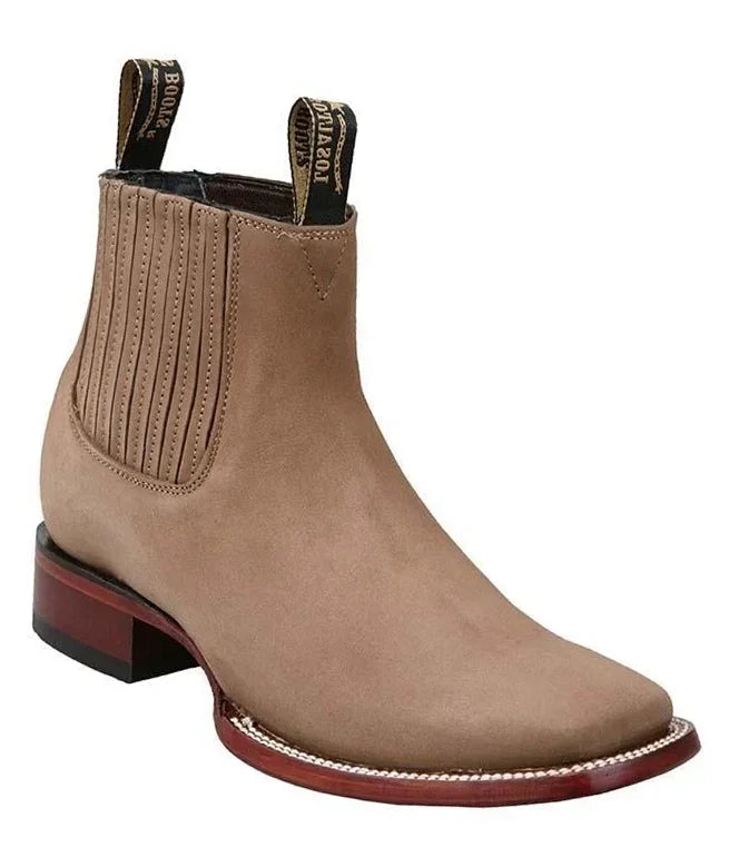 Los Altos Boots Nobuck Taupe Wide Square Toe Ankle Boot Botin