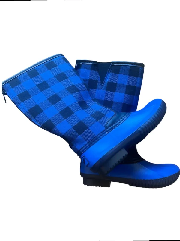 Girls Plaid Boots In Blue