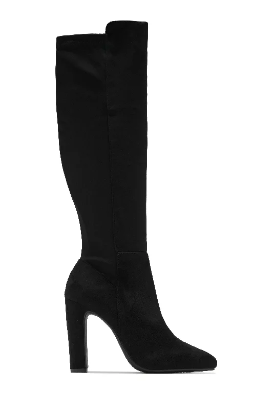 Kayla Block Heel Boots - Black Suede