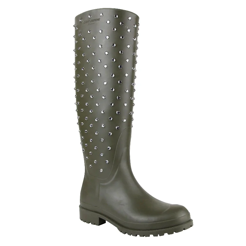 Saint Laurent Women's Diamond Studs   Rubber Rain Boots