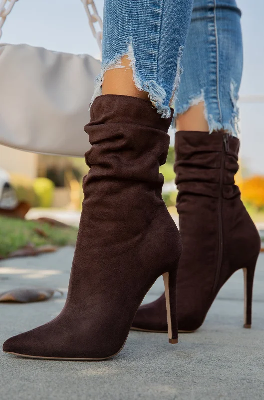 Solemate Ruched Detailed Ankle Heel Boots - Brown