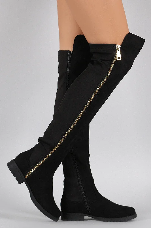 Bamboo Zipper Suede Stretchy Over-The-Knee Riding Boots